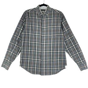 Barque Mens Size M Button Down Shirt Collared Long Sleeve Plaid Grey